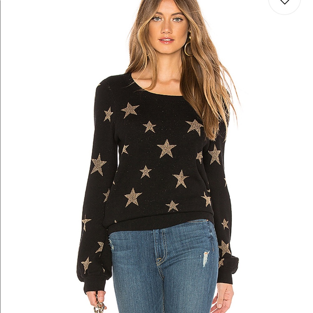 Chaser Gold Star Intarsia Pullover Sweater black